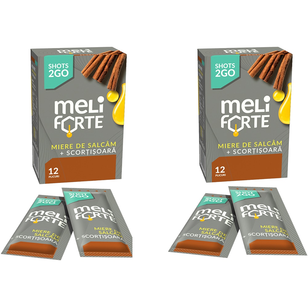 Pachet 2 x Miere de salcam si scortisoara x 12 plicuri, 240 g, MELIFORTE
