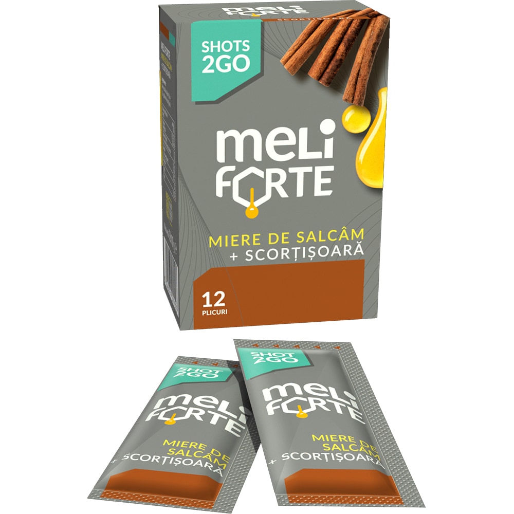 Pachet 2 x Miere de salcam si scortisoara x 12 plicuri, 240 g, MELIFORTE