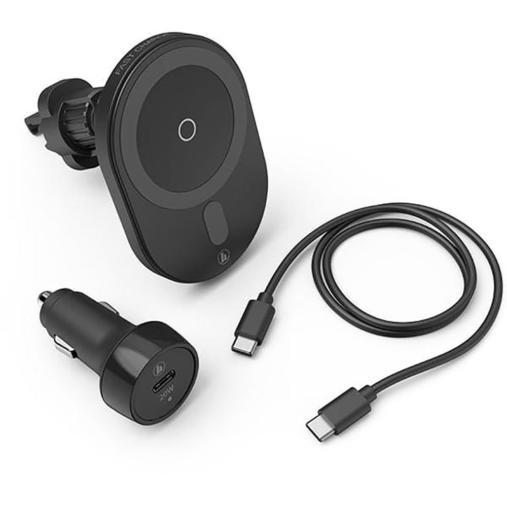 Suport auto cu incarcare wireless HAMA MagCharge Car FC15 201676, ventilatie, adaptor+cablu USB-C, negru