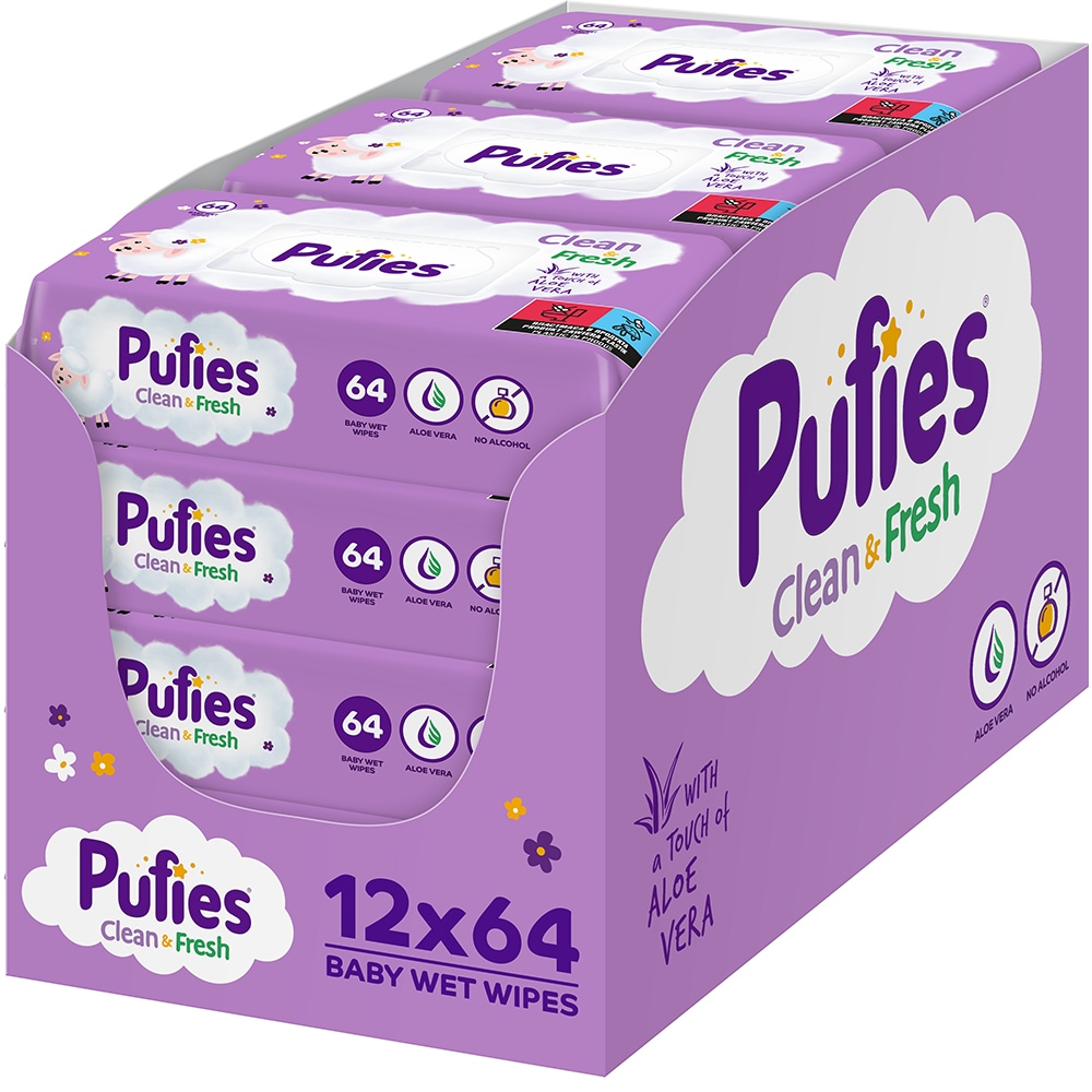 Servetele umede PUFIES Clean&Fresh, 12 pachete, 768 buc