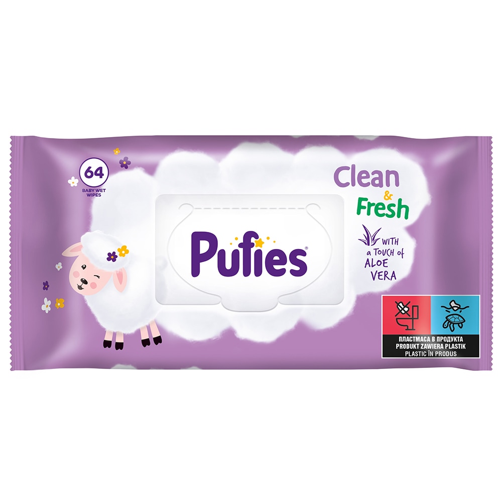Servetele umede PUFIES Clean&Fresh, 12 pachete, 768 buc