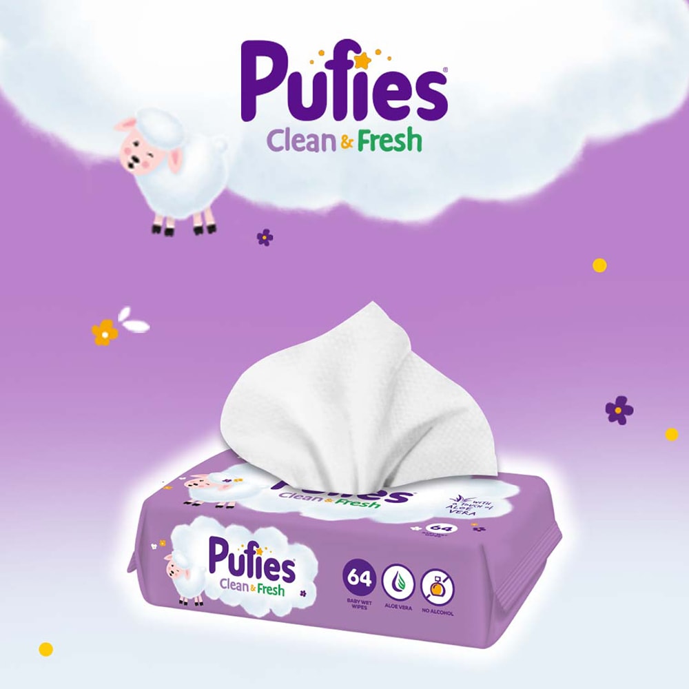 Servetele umede PUFIES Clean&Fresh, 12 pachete, 768 buc