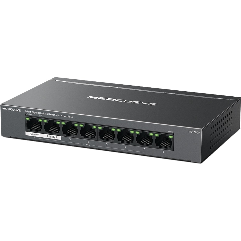 Switch MERCUSYS MS108GP, 8 porturi Gigabit, negru