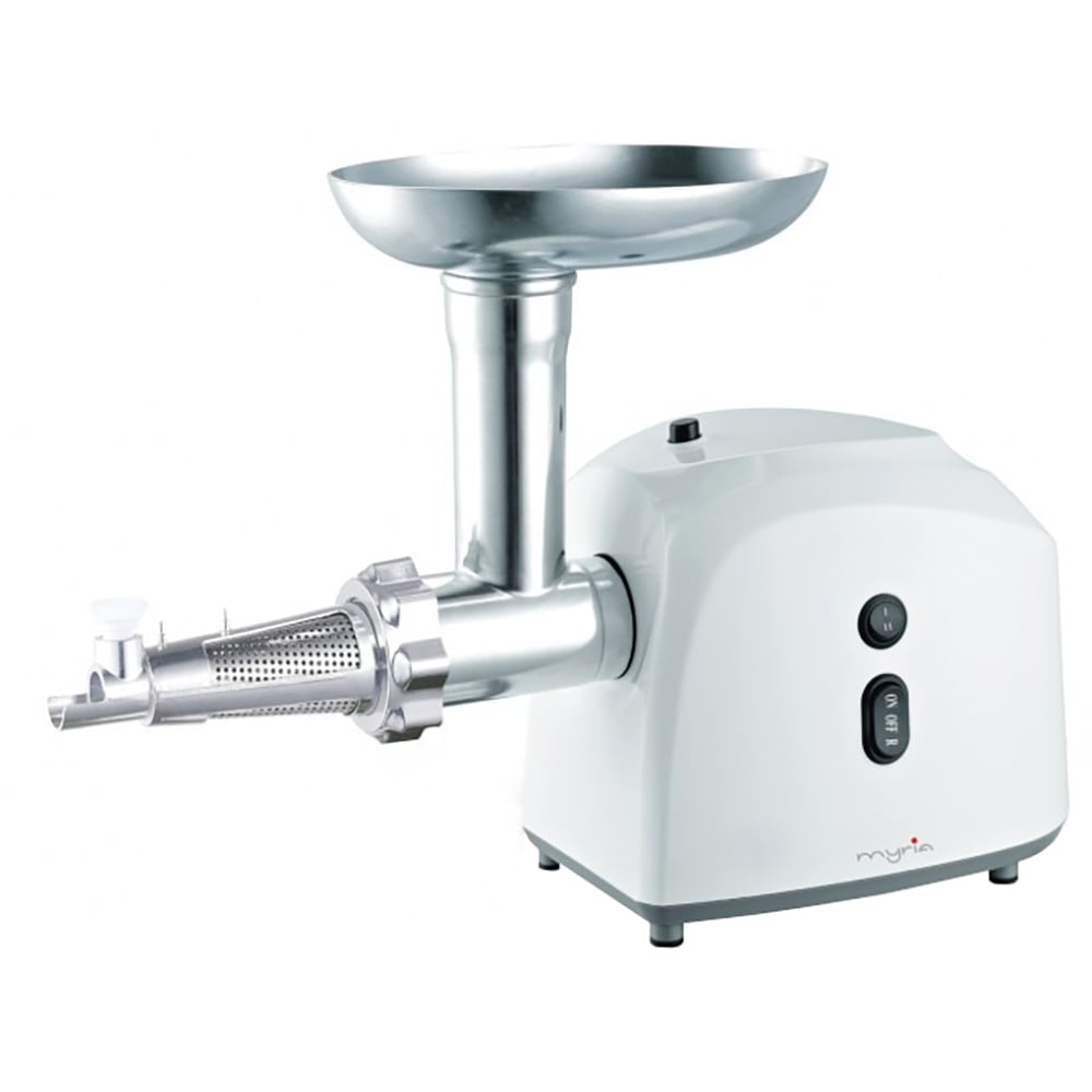 Masina de tocat carne MYRIA MY4075, 0.5kg/min, 1200W, accesoriu carnati/suc de rosii/kebbe, alb