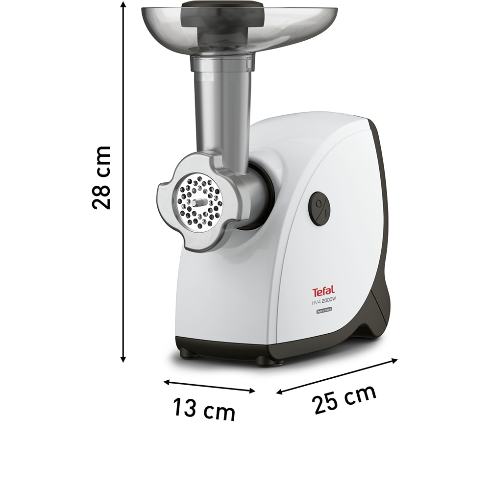 Masina de tocat carne TEFAL NE463138, 2.3kg/min, 2000W, accesoriu carnati/suc de rosii/kebbe, alb-negru