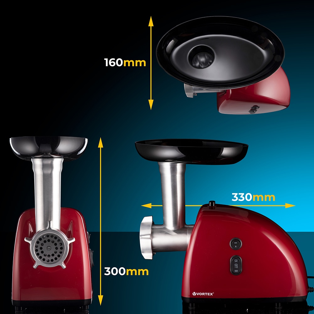 Masina de tocat carne VORTEX VO4018RD, 1kg/min, 1600W, accesoriu suc de rosii/carnati, rosu-negru