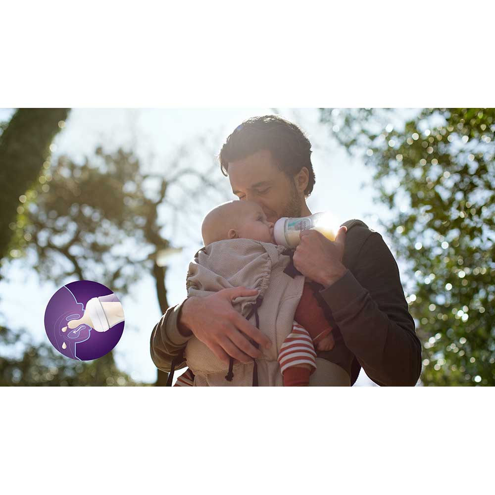 Set PHILIPS AVENT Natural Response SCD657/11: 2 biberoane 125ml + 2 biberoane 260ml + 2 dispozitive AirFree + suzeta + perie biberon, flux lent, 0 luni+, multicolor