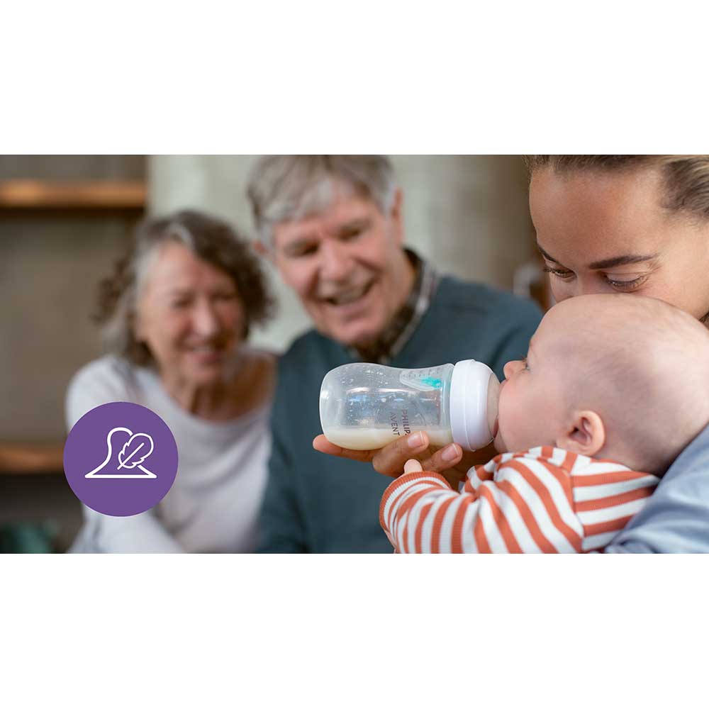 Set PHILIPS AVENT Natural Response SCD657/11: 2 biberoane 125ml + 2 biberoane 260ml + 2 dispozitive AirFree + suzeta + perie biberon, flux lent, 0 luni+, multicolor
