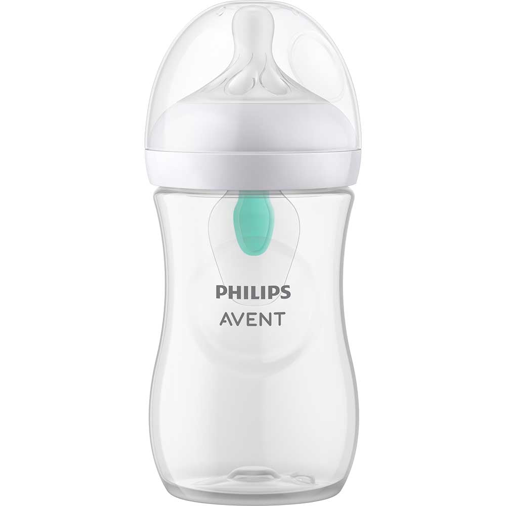 Set PHILIPS AVENT Natural Response SCD657/11: 2 biberoane 125ml + 2 biberoane 260ml + 2 dispozitive AirFree + suzeta + perie biberon, flux lent, 0 luni+, multicolor