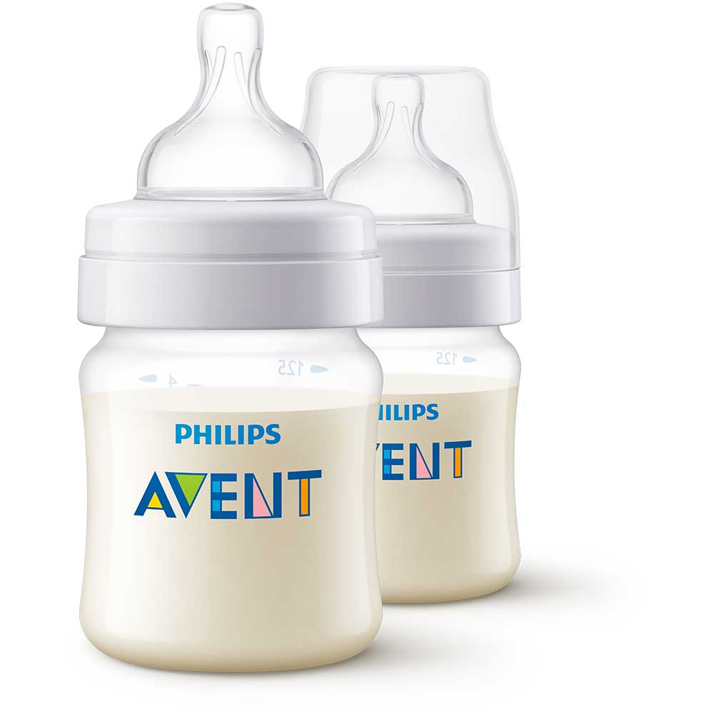 Set 2 biberoane anticolici PHILIPS AVENT SCY100/02, flux nou-nascut, 0 luni+, 125ml, alb-transparent