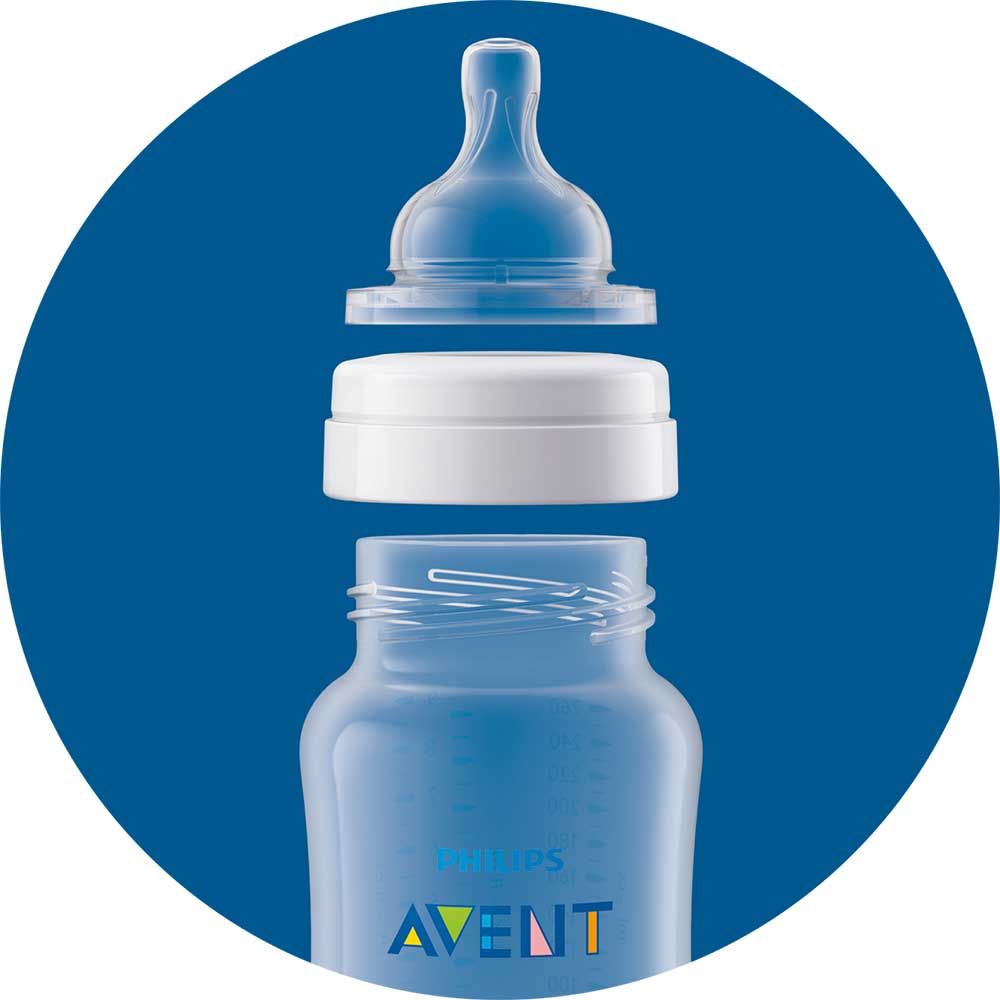 Set 2 biberoane anticolici PHILIPS AVENT SCY100/02, flux nou-nascut, 0 luni+, 125ml, alb-transparent