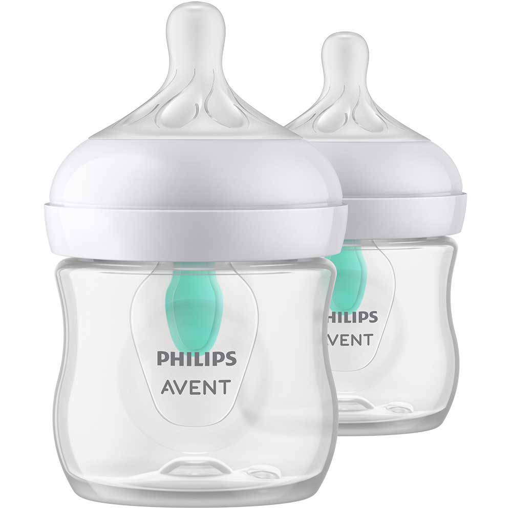 Set 2 biberoane cu dispozitiv anticolici PHILIPS AVENT Natural Response AirFree SCY670/02, flux nou-nascut, 0 luni+, 125ml, alb-verde