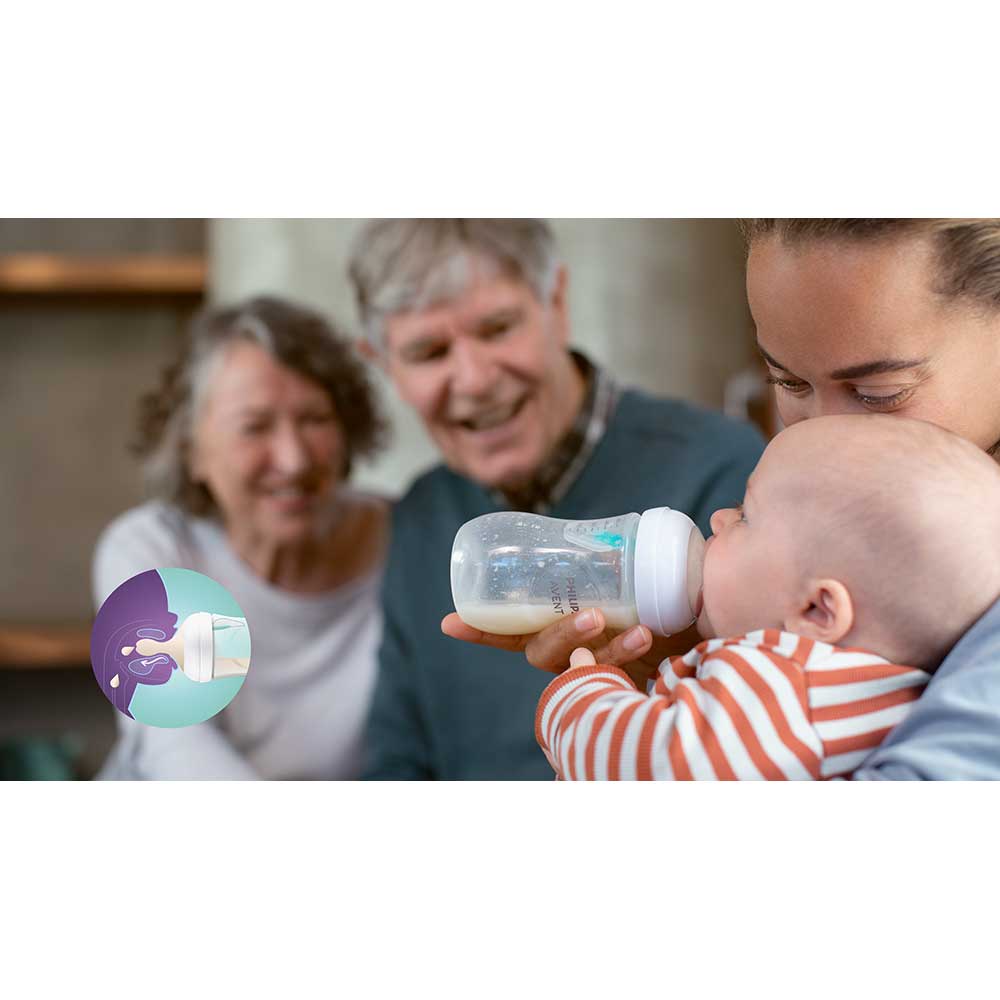 Set 2 biberoane cu dispozitiv anticolici PHILIPS AVENT Natural Response AirFree SCY670/02, flux nou-nascut, 0 luni+, 125ml, alb-verde