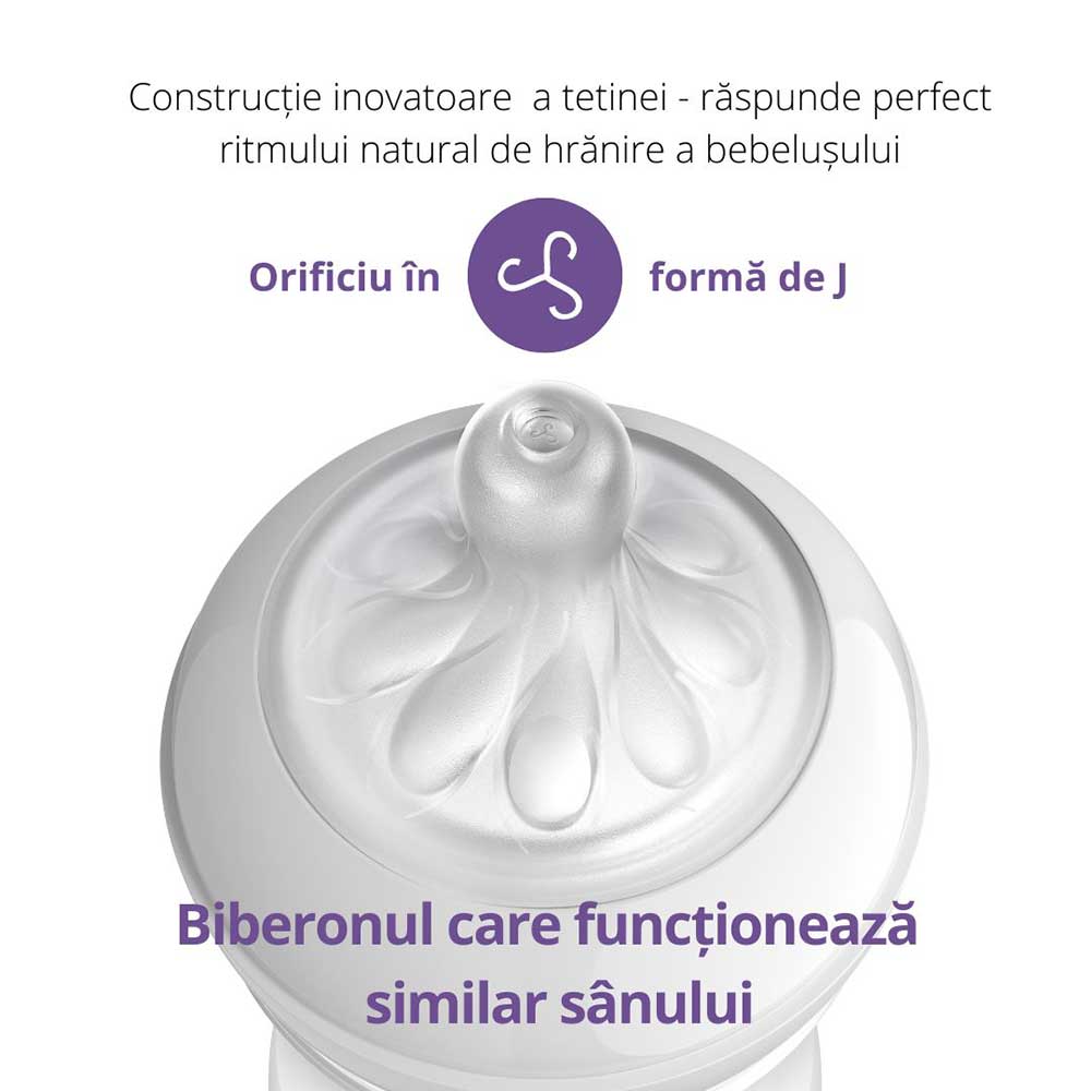 Biberon PHILIPS AVENT Natural Response SCY903/11, flux mediu,1 luna+, 260ml, roz-alb