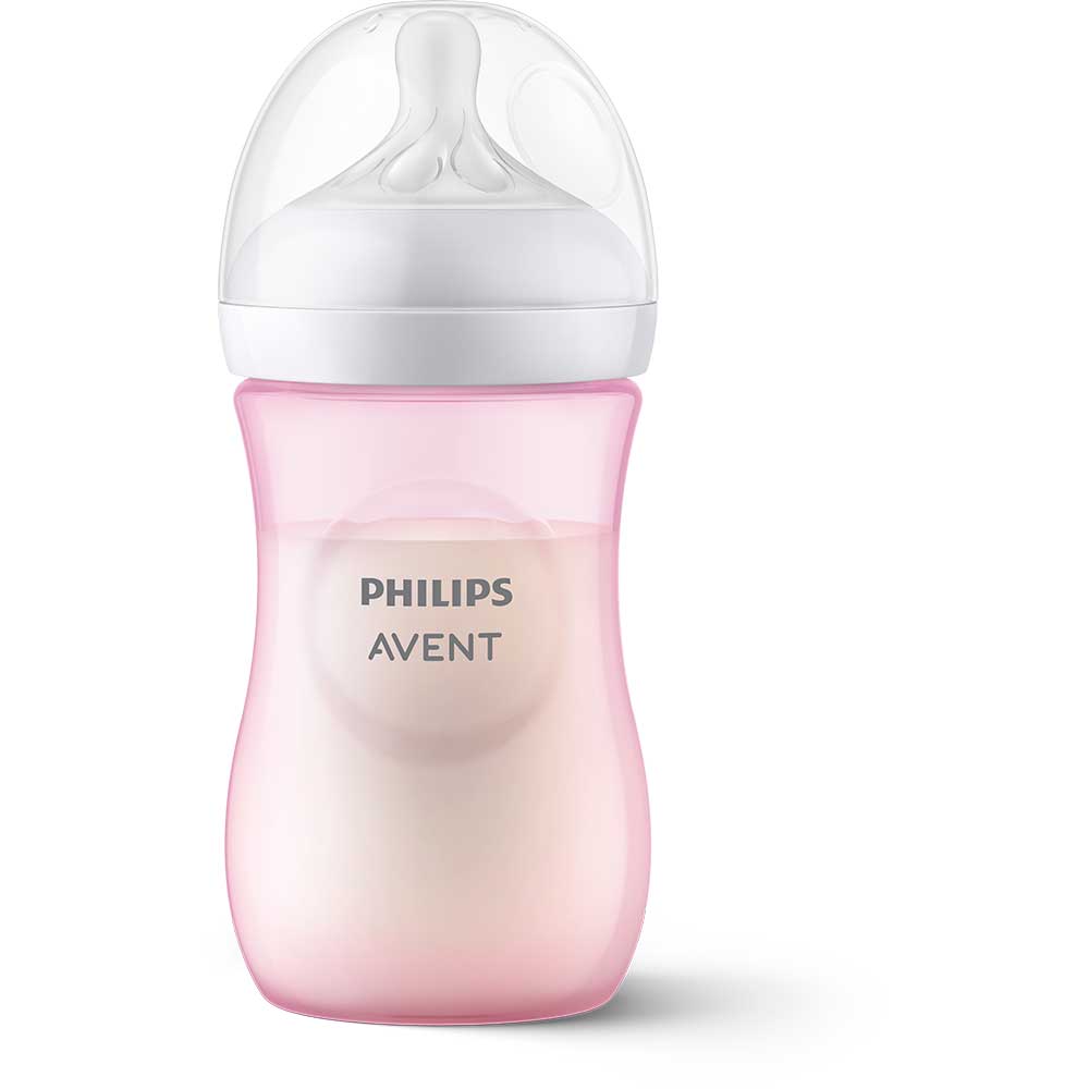 Biberon PHILIPS AVENT Natural Response SCY903/11, flux mediu,1 luna+, 260ml, roz-alb