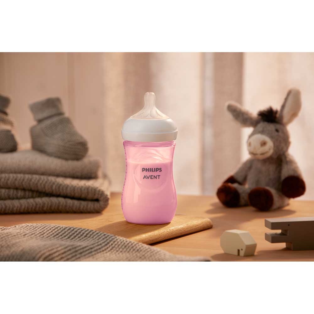 Biberon PHILIPS AVENT Natural Response SCY903/11, flux mediu,1 luna+, 260ml, roz-alb
