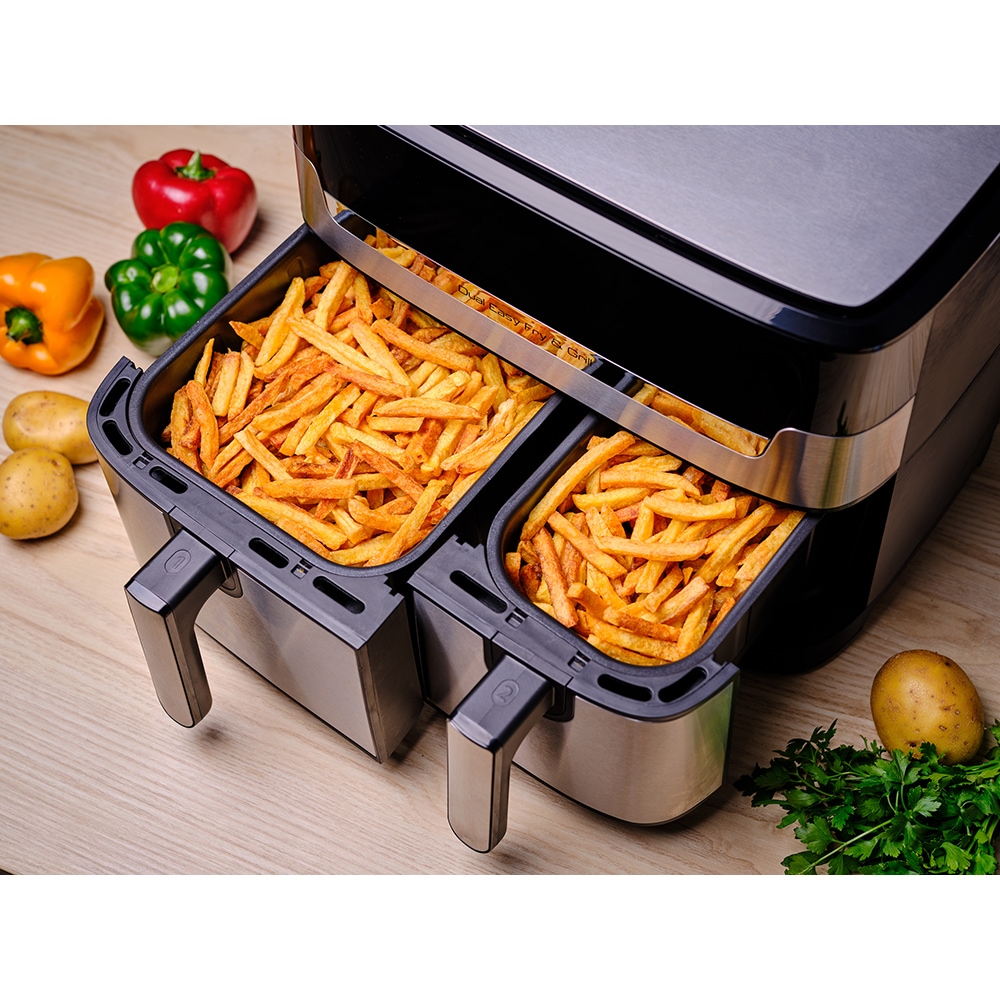 Friteuza cu aer cald dubla TEFAL Easy Fry&Gril EY905D10, 2.4kg, 8.3l, 2700W, negru-argintiu