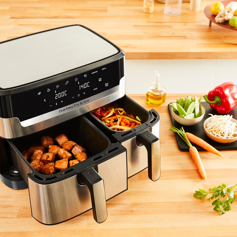 Friteuza cu aer cald dubla TEFAL Easy Fry&Gril EY905D10, 2.4kg, 8.3l, 2700W, negru-argintiu