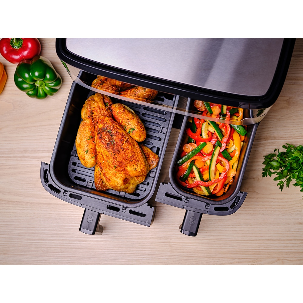 Friteuza cu aer cald dubla TEFAL Easy Fry&Gril EY905D10, 2.4kg, 8.3l, 2700W, negru-argintiu