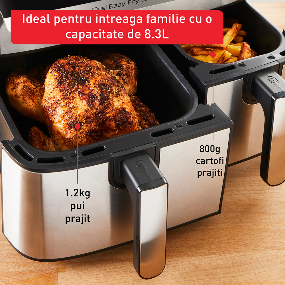 Friteuza cu aer cald dubla TEFAL Easy Fry&Gril EY905D10, 2.4kg, 8.3l, 2700W, negru-argintiu