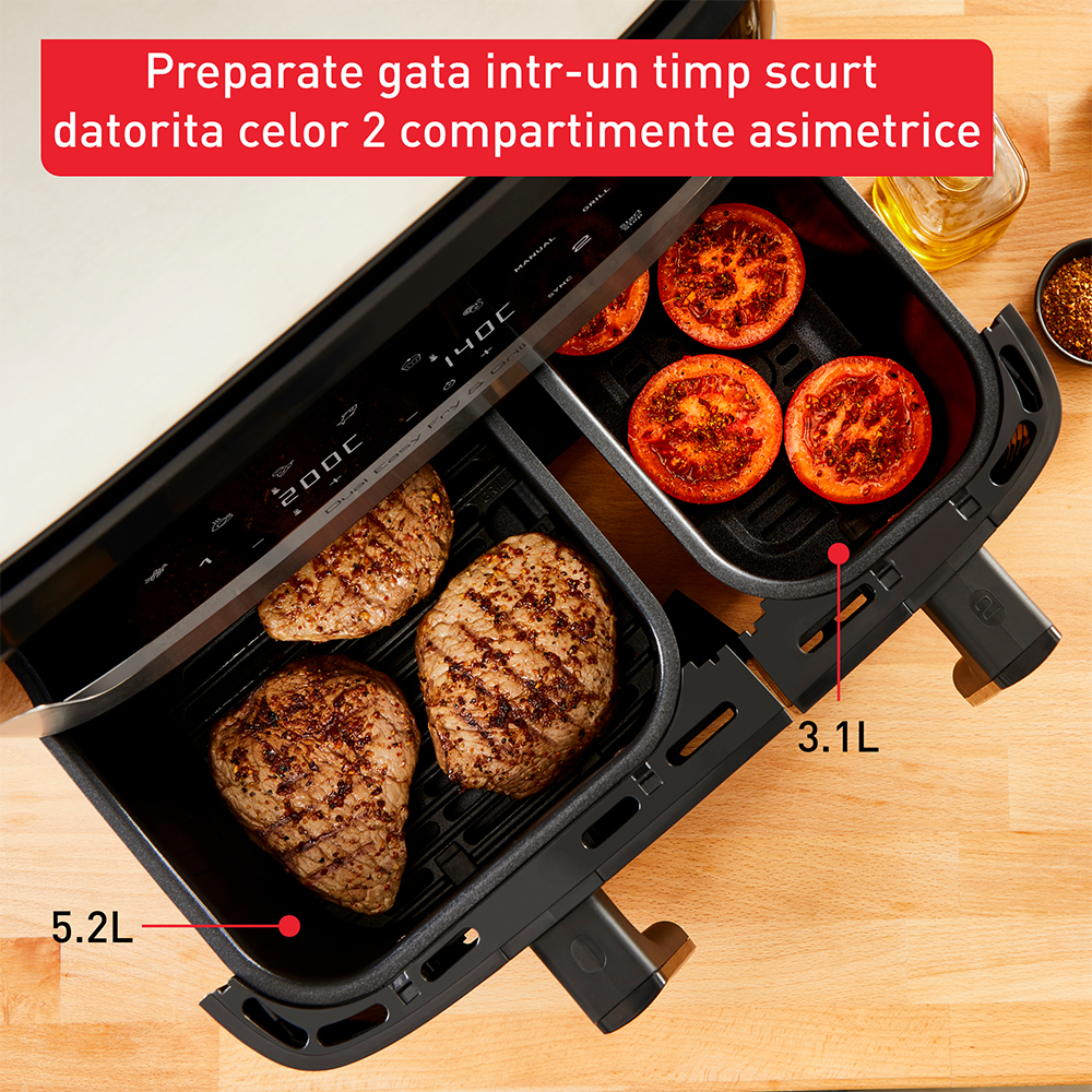 Friteuza cu aer cald dubla TEFAL Easy Fry&Gril EY905D10, 2.4kg, 8.3l, 2700W, negru-argintiu