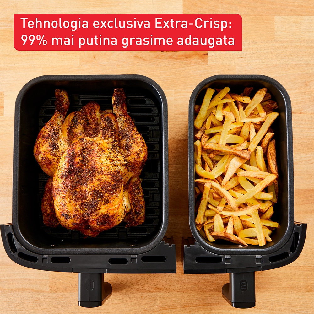 Friteuza cu aer cald dubla TEFAL Easy Fry&Gril EY905D10, 2.4kg, 8.3l, 2700W, negru-argintiu