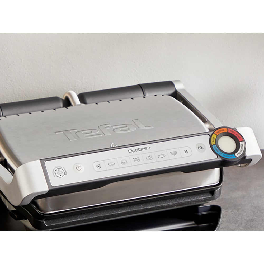 Gratar electric TEFAL OptiGrill+ GC718D10, 2000W, 6 programe automate, argintiu-negru 