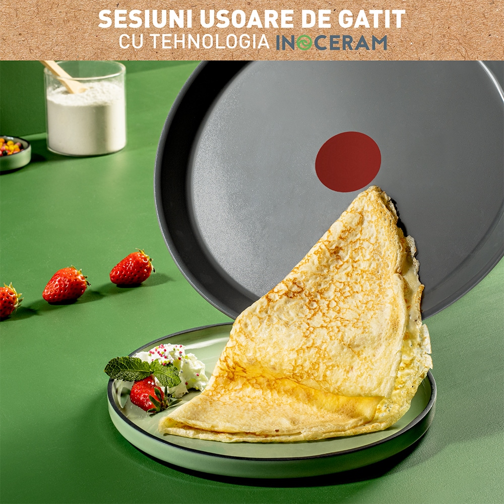 Tigaie pentru clatite TEFAL Renew+ C4243853, 25 cm, aluminiu, Thermo-Signal, gri
