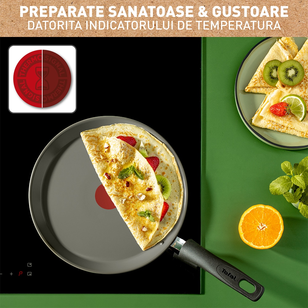 Tigaie pentru clatite TEFAL Renew+ C4243853, 25 cm, aluminiu, Thermo-Signal, gri