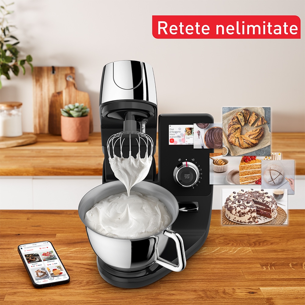 Robot de bucatarie TEFAL I-Coach Touch QB951838, vas 5.5l, 1200W, 10 trepte viteza, negru-argintiu