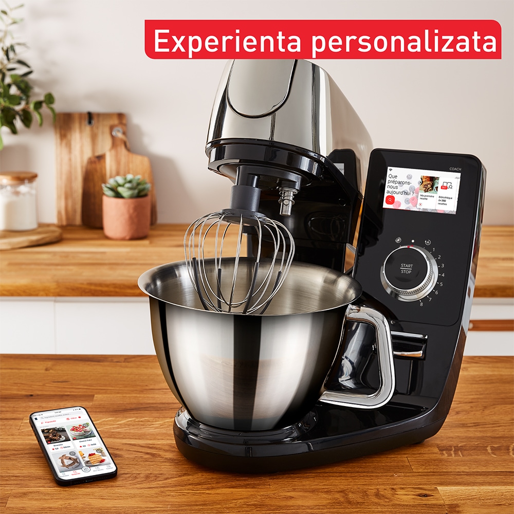 Robot de bucatarie TEFAL I-Coach Touch QB951838, vas 5.5l, 1200W, 10 trepte viteza, negru-argintiu
