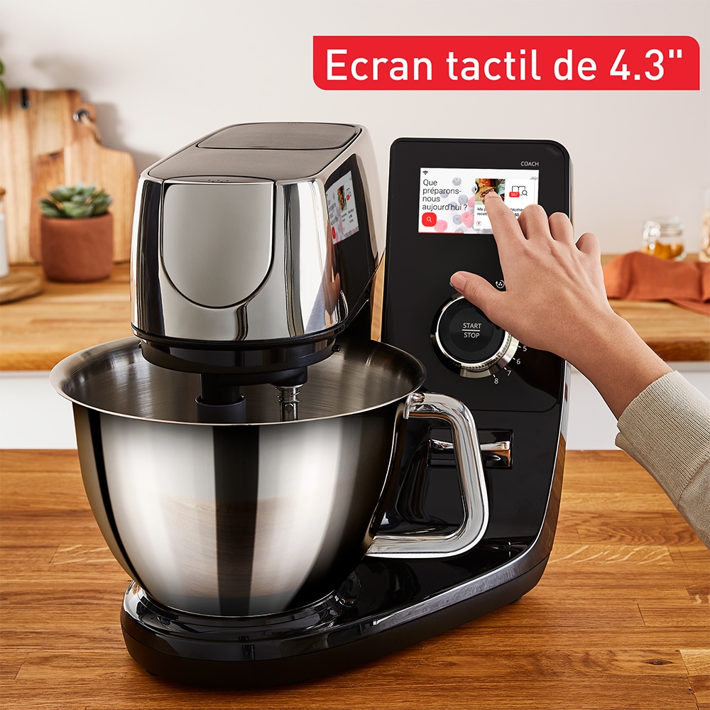 Robot de bucatarie TEFAL I-Coach Touch QB951838, vas 5.5l, 1200W, 10 trepte viteza, negru-argintiu