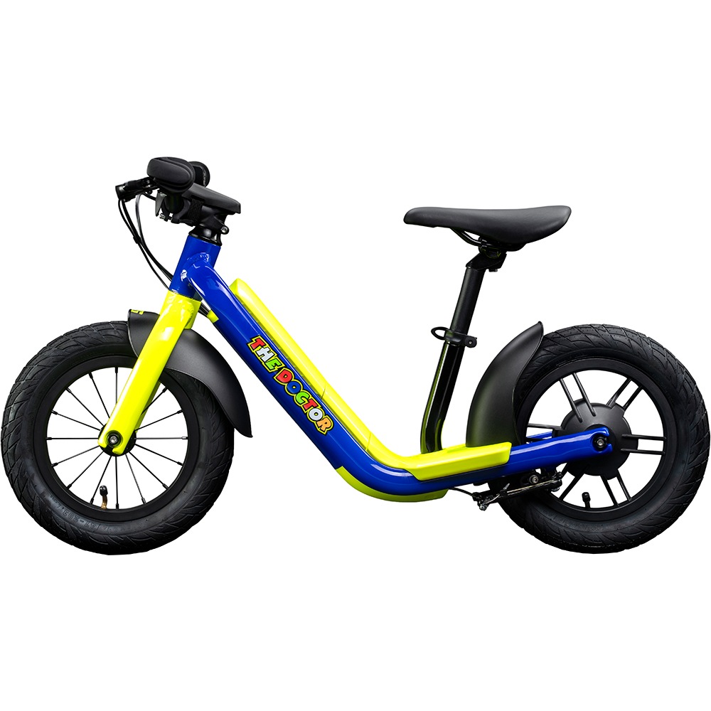 Bicicleta asistata electric fara pedale VR46 Motorbike, roata 12", motor 150W, viteza max 12 Km/h, albastru-galben
