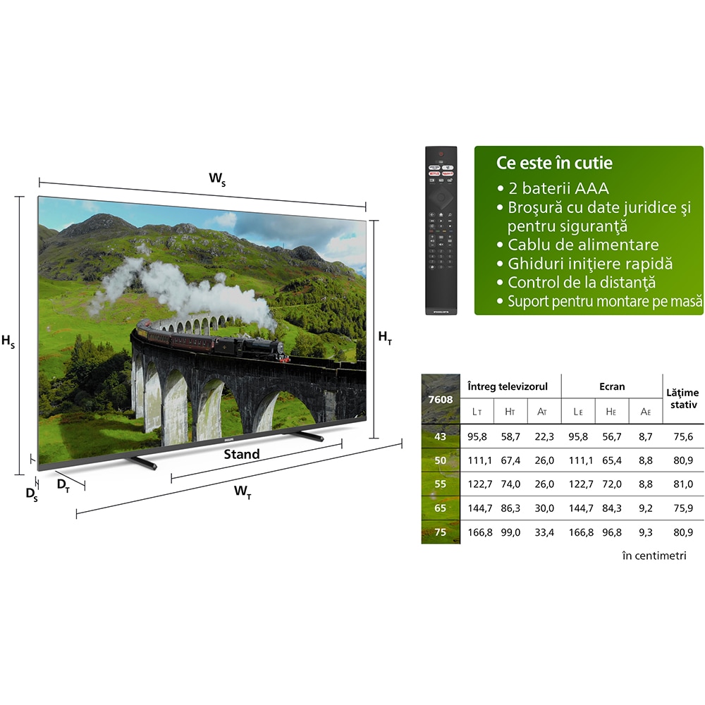 Televizor LED Smart PHILIPS 55PUS7608, Ultra HD 4K, HDR10, 139cm