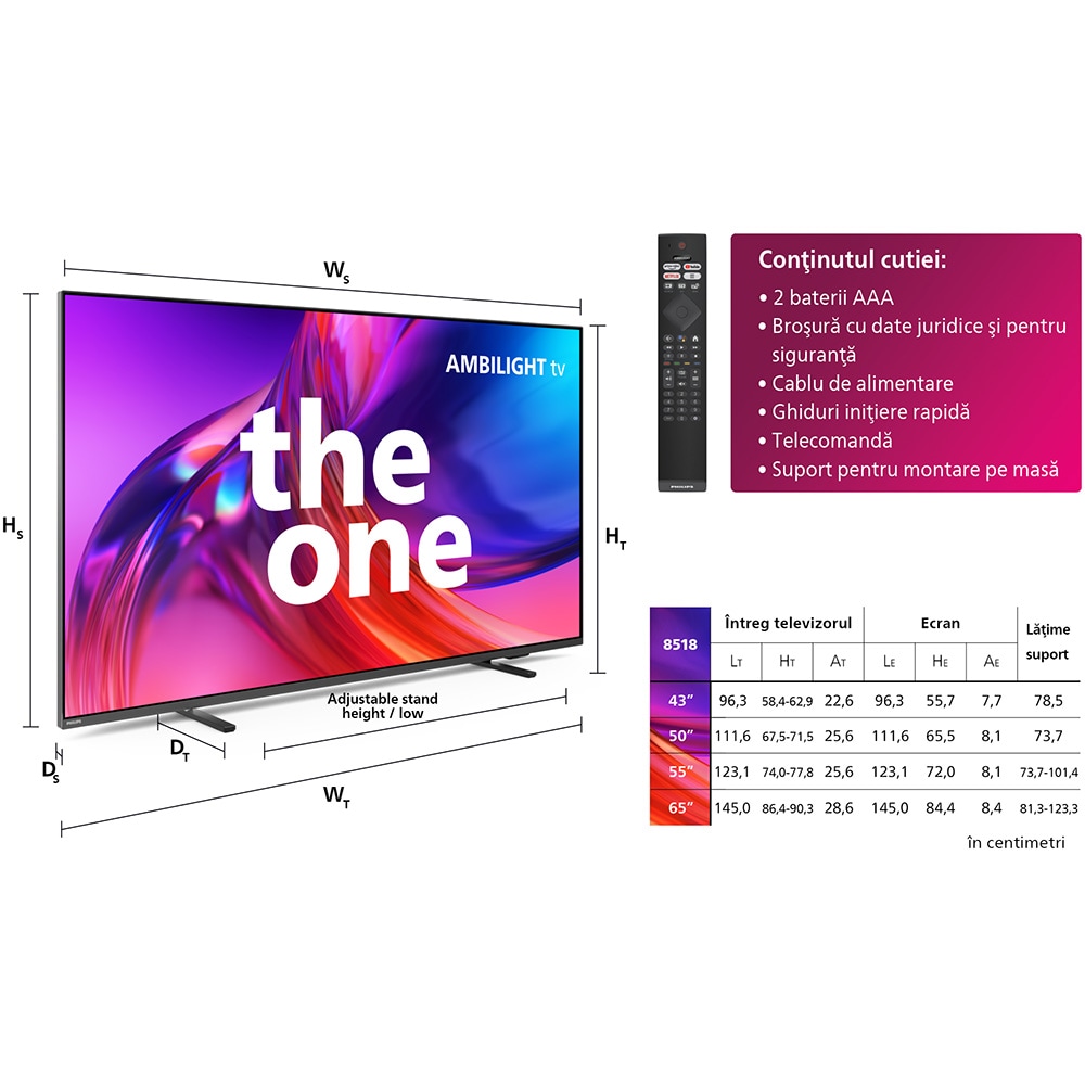 Televizor LED Smart PHILIPS 65PUS8518, Ultra HD 4K, HDR10+, 164cm