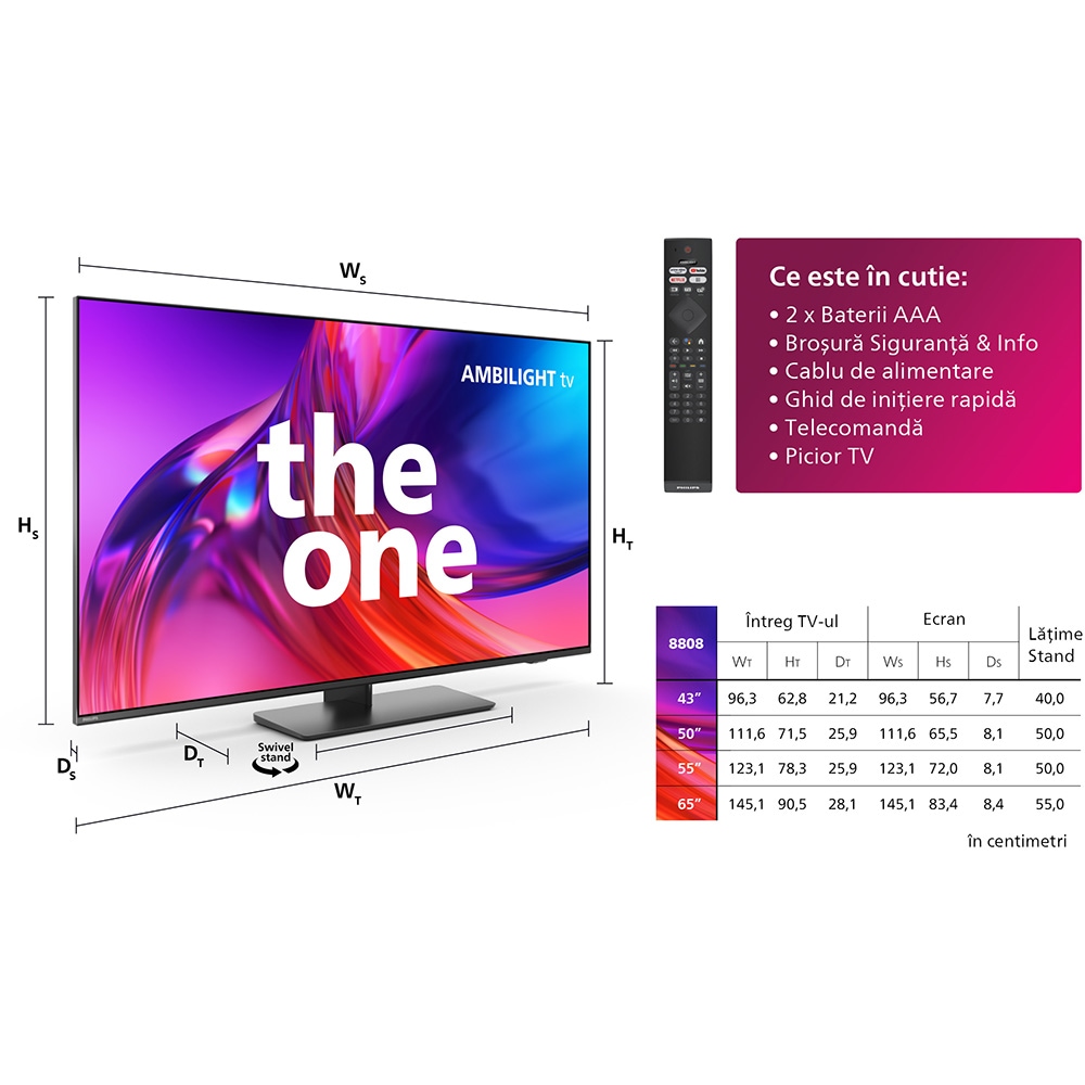 Televizor LED Smart PHILIPS 75PUS8818, Ultra HD 4K, HDR10+, 189cm
