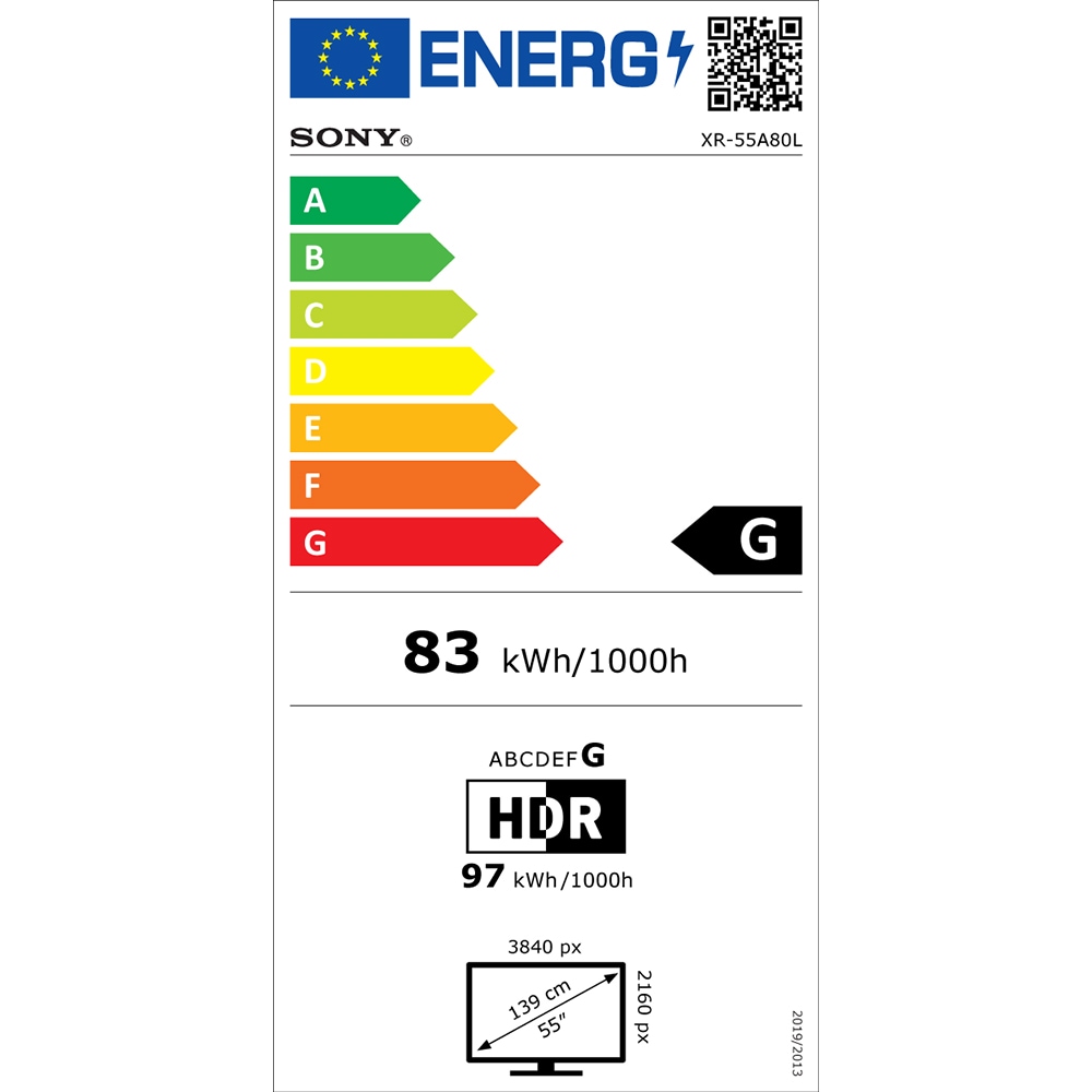 Televizor OLED Smart SONY BRAVIA XR 55A80L, Ultra HD 4K, HDR, 139cm