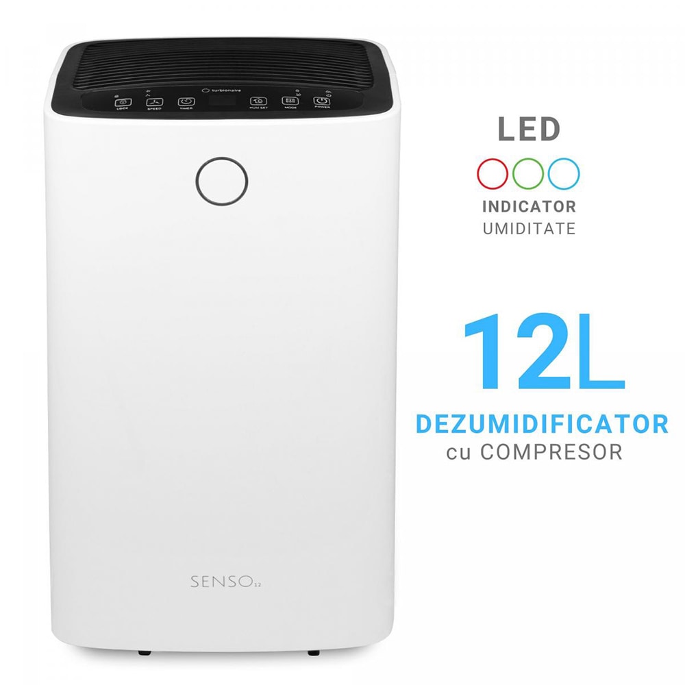Dezumidificator aer Turbionaire SENSO 12, 12l/zi, 185W, 36dB, 120 m/h, Timer, alb