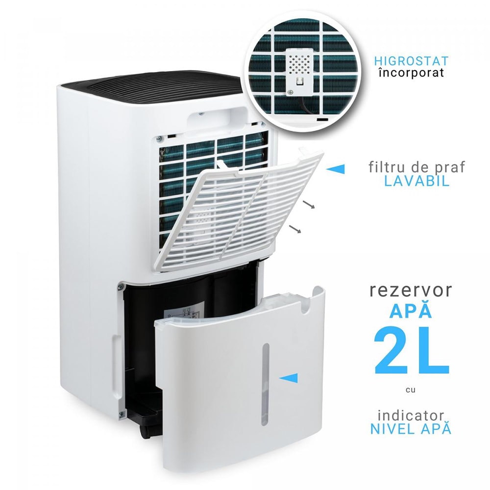 Dezumidificator aer Turbionaire SENSO 12, 12l/zi, 185W, 36dB, 120 m/h, Timer, alb