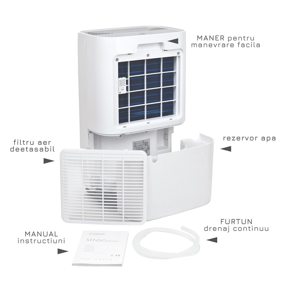 Dezumidificator aer Turbionaire SENSO 25, 25l/zi, 250W, Wi-Fi, 45dB, 180 m/h, Timer, alb