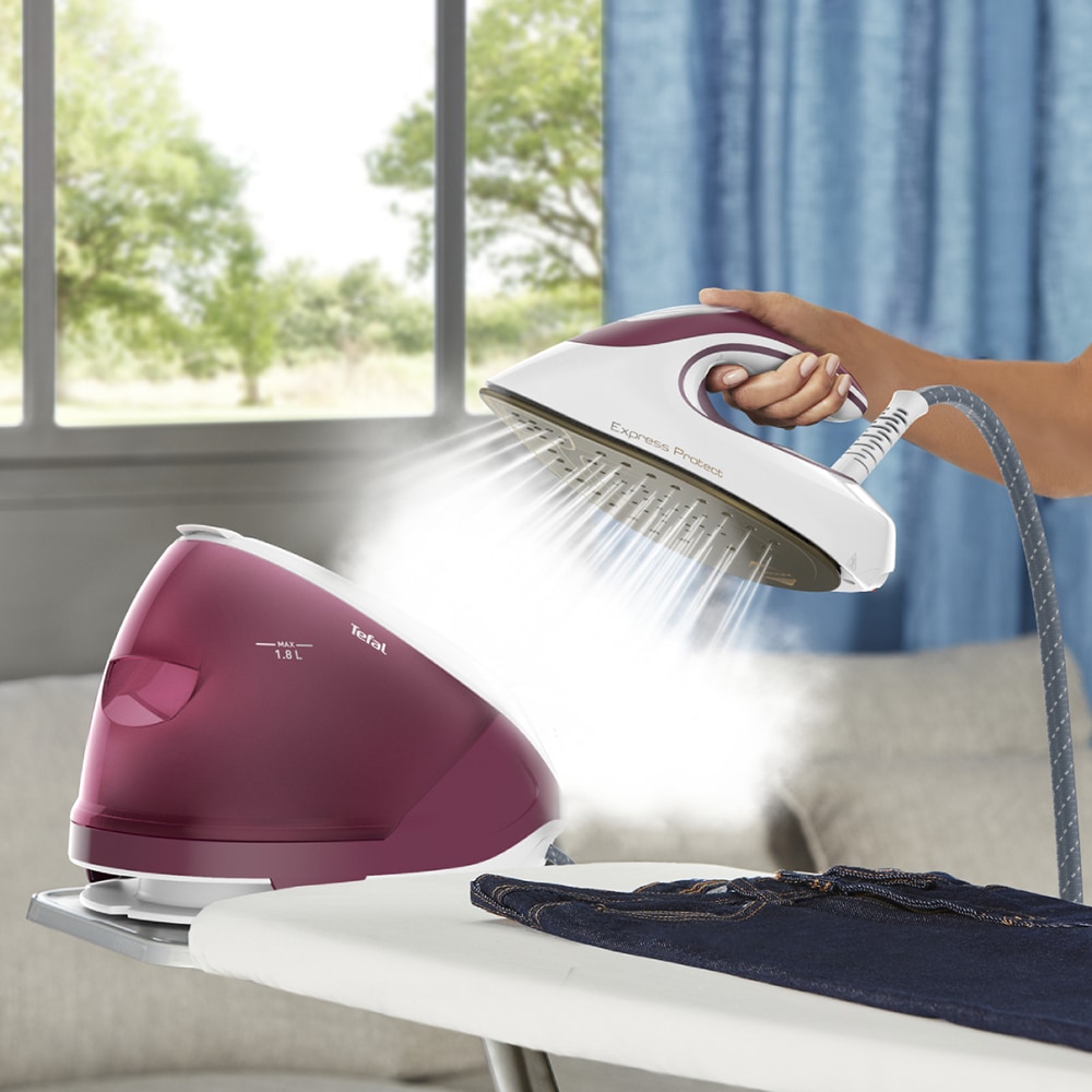 Statie de calcat TEFAL Express Protect SV9201E0, 2800W, 530g/min, 1.8l, talpa Durilium AirGlide, mov-alb