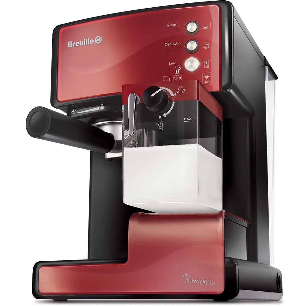 Espressor manual BREVILLE Prima Latte VCF046X-01, 1.5l, 1050W, 15 bar, sistem Cappuccino, rosu-negru