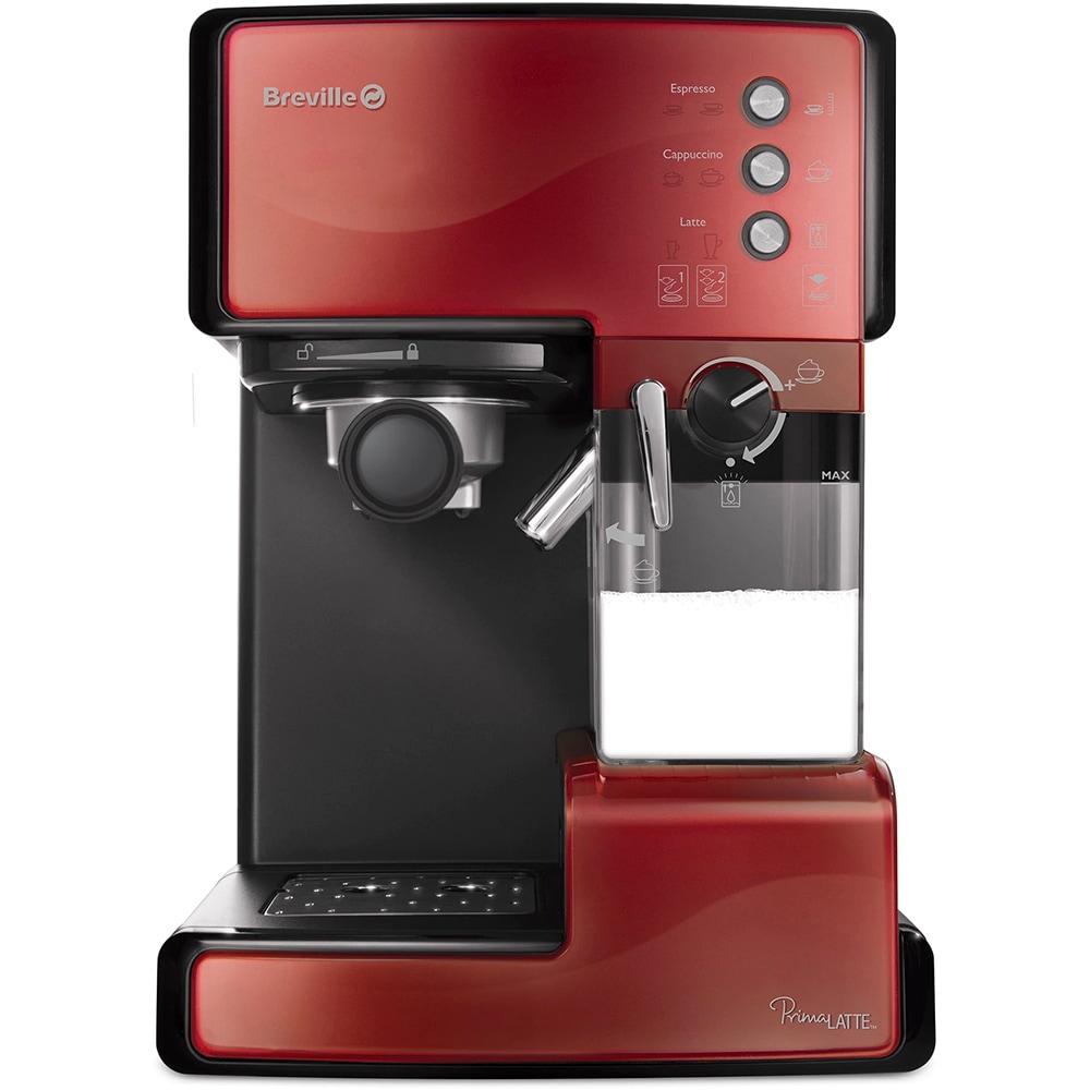Espressor manual BREVILLE Prima Latte VCF046X-01, 1.5l, 1050W, 15 bar, sistem Cappuccino, rosu-negru