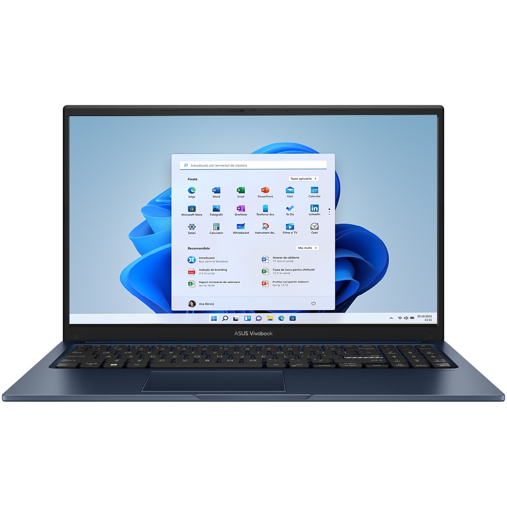 Laptop ASUS VivoBook 15 R1504VA-BQ2193W, Intel Core i3-1315U pana la 4.5GHz, 15.6" Full HD, 8GB, SSD 512GB, Intel UHD Graphics, Windows 11 Home, Quiet Blue