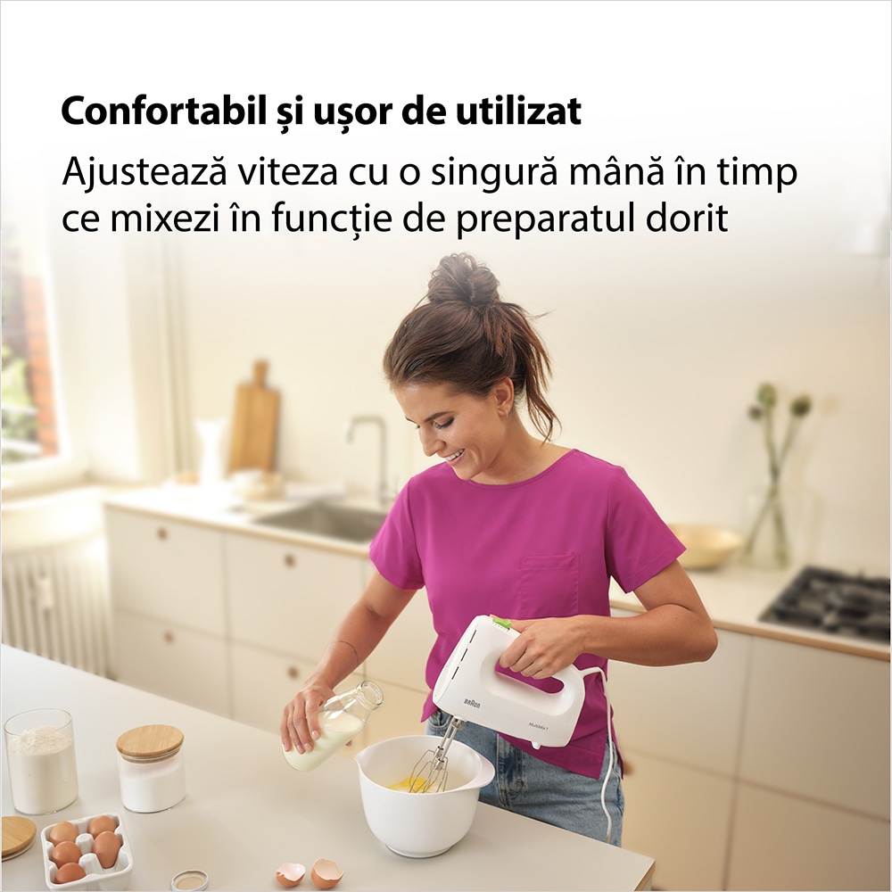 Mixer de mana BRAUN MultiMix 1 HM 1110 WH, 450W, 4 trepte viteza, alb-verde