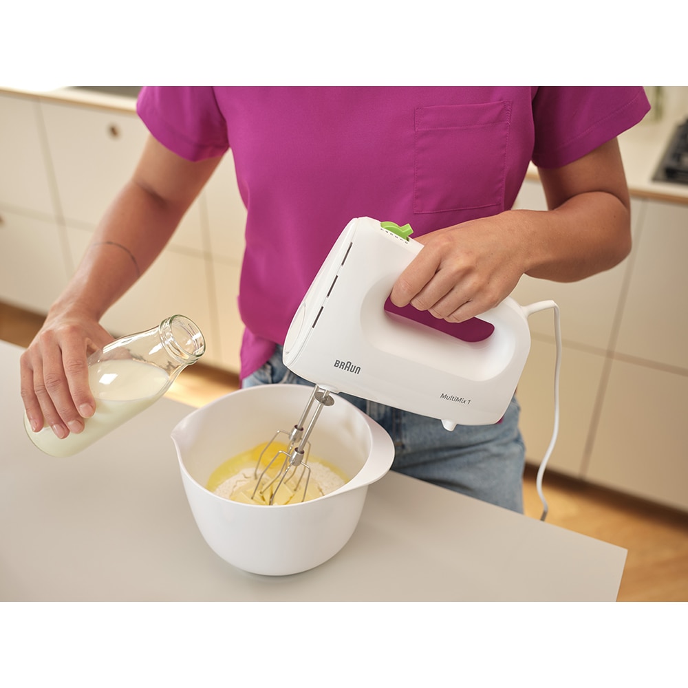 Mixer de mana BRAUN MultiMix 1 HM 1110 WH, 450W, 4 trepte viteza, alb-verde