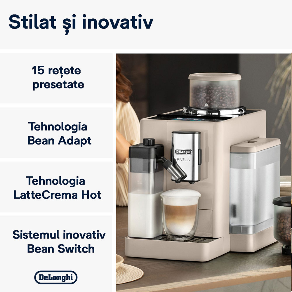 Espressor automat DELONGHI Rivelia EXAM440.55.BG, 1.4l, 1450W, 19 bar, crem-negru