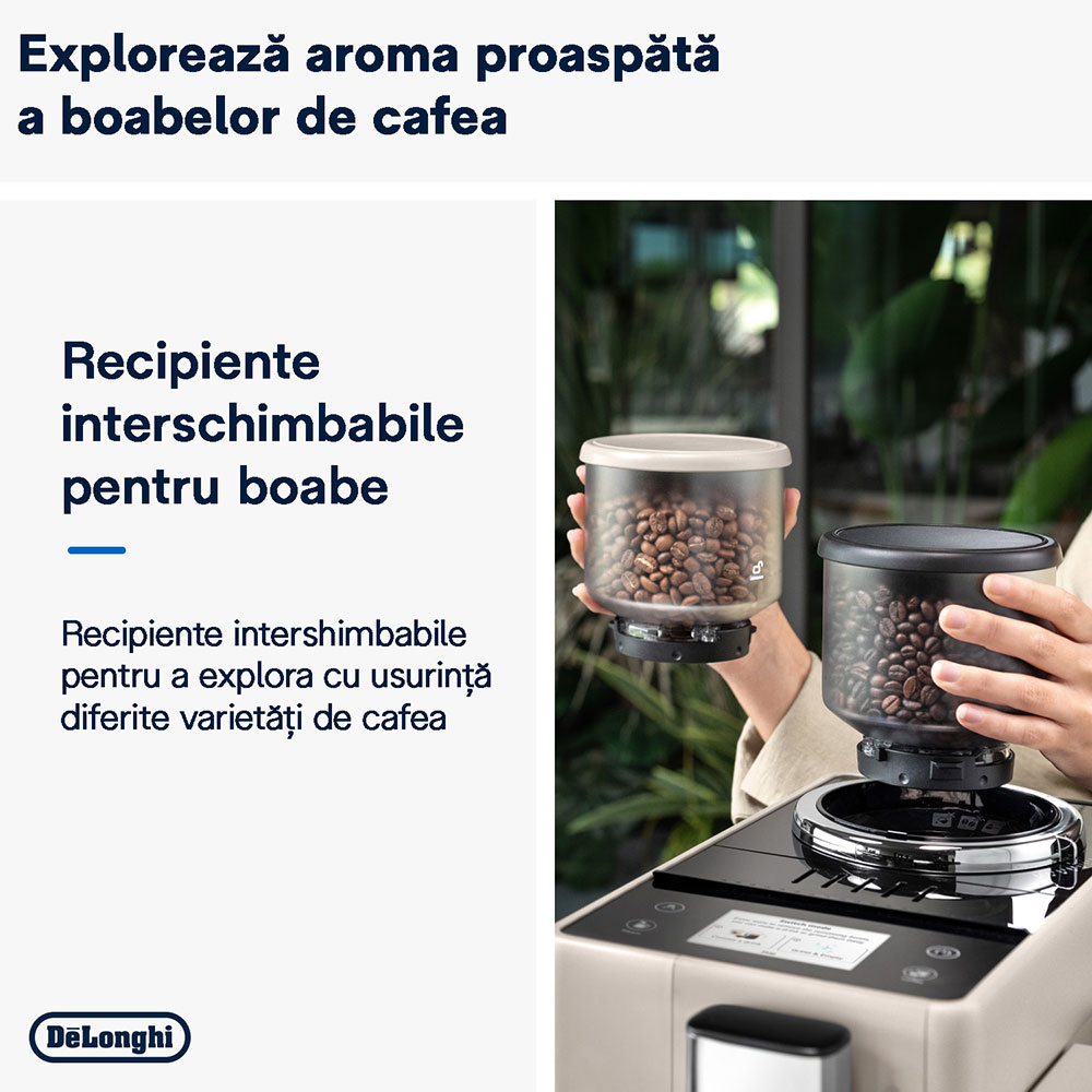 Espressor automat DELONGHI Rivelia EXAM440.55.BG, 1.4l, 1450W, 19 bar, crem-negru