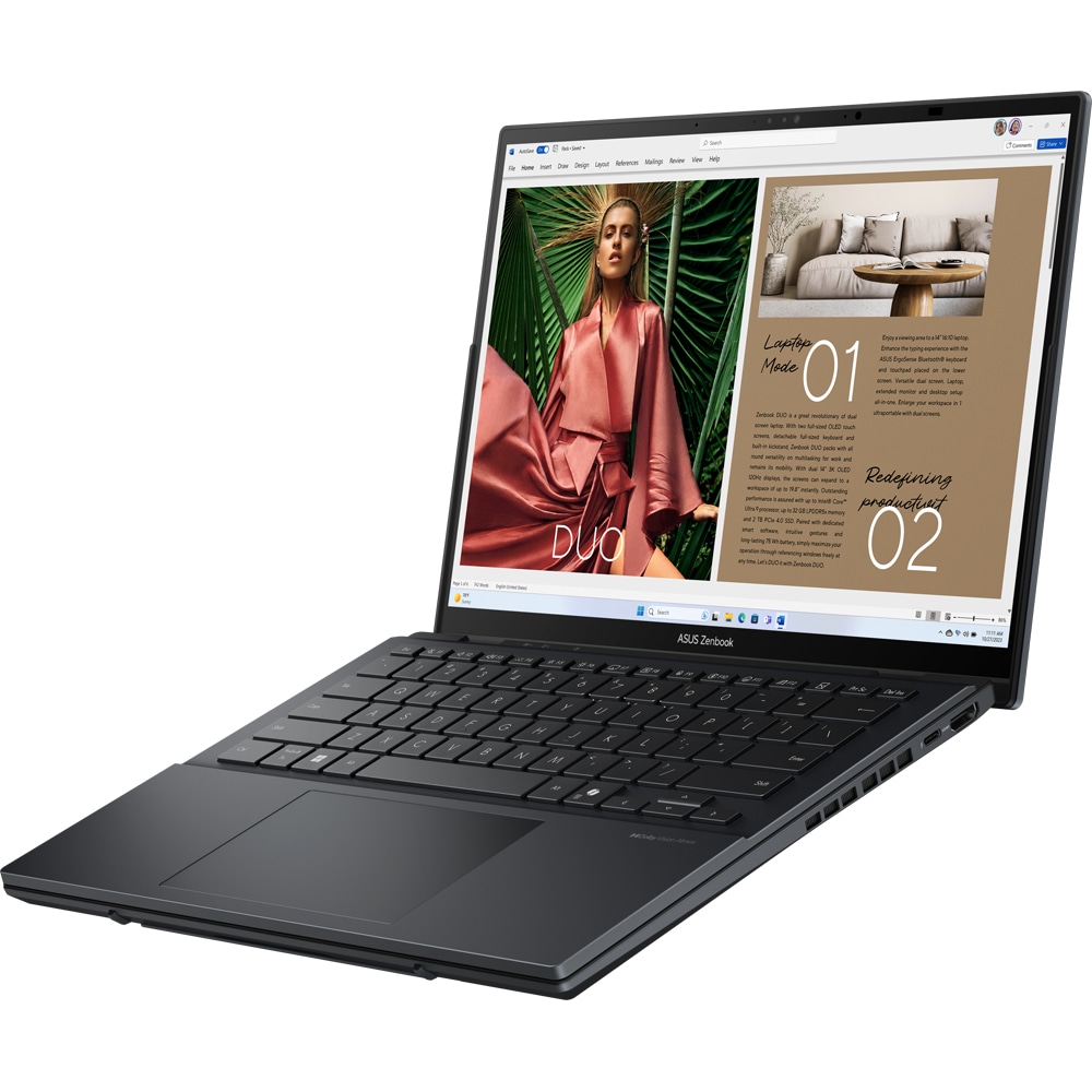 Laptop ASUS Zenbook Duo OLED UX8406CA-PZ166X, Intel Core Ultra 9 285H pana la 5.4GHz, 14" 3K Touch, 32GB, SSD 1TB, Intel Arc Graphics, Windows 11 Pro, Inkwell Gray
