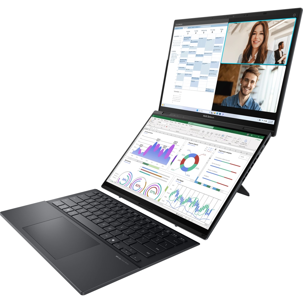 Laptop ASUS Zenbook Duo OLED UX8406CA-PZ166X, Intel Core Ultra 9 285H pana la 5.4GHz, 14" 3K Touch, 32GB, SSD 1TB, Intel Arc Graphics, Windows 11 Pro, Inkwell Gray